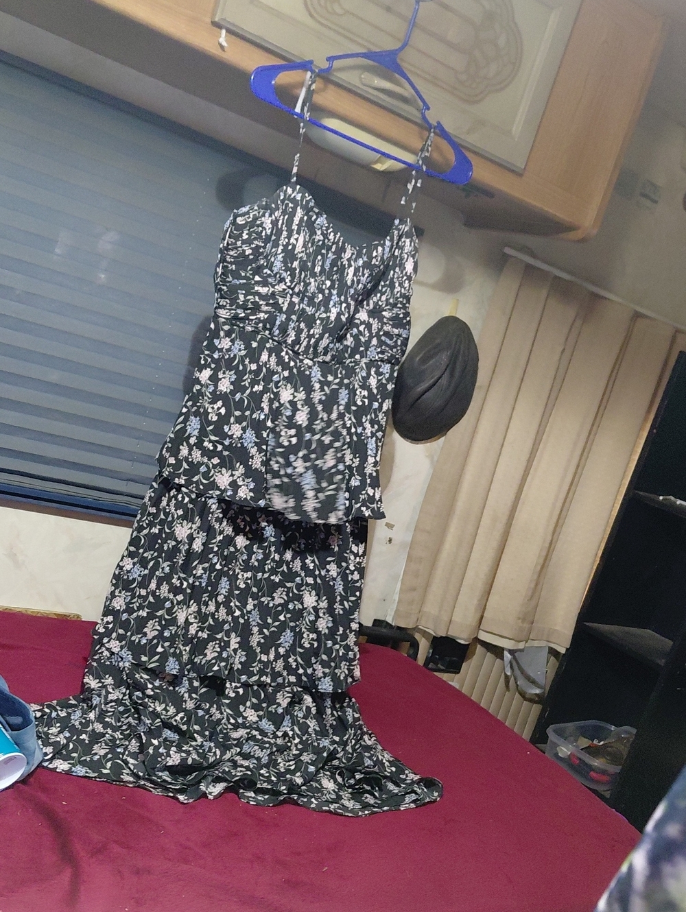 Lulu's Black Floral Tiered Maxi Dress with White & Light Pink Print